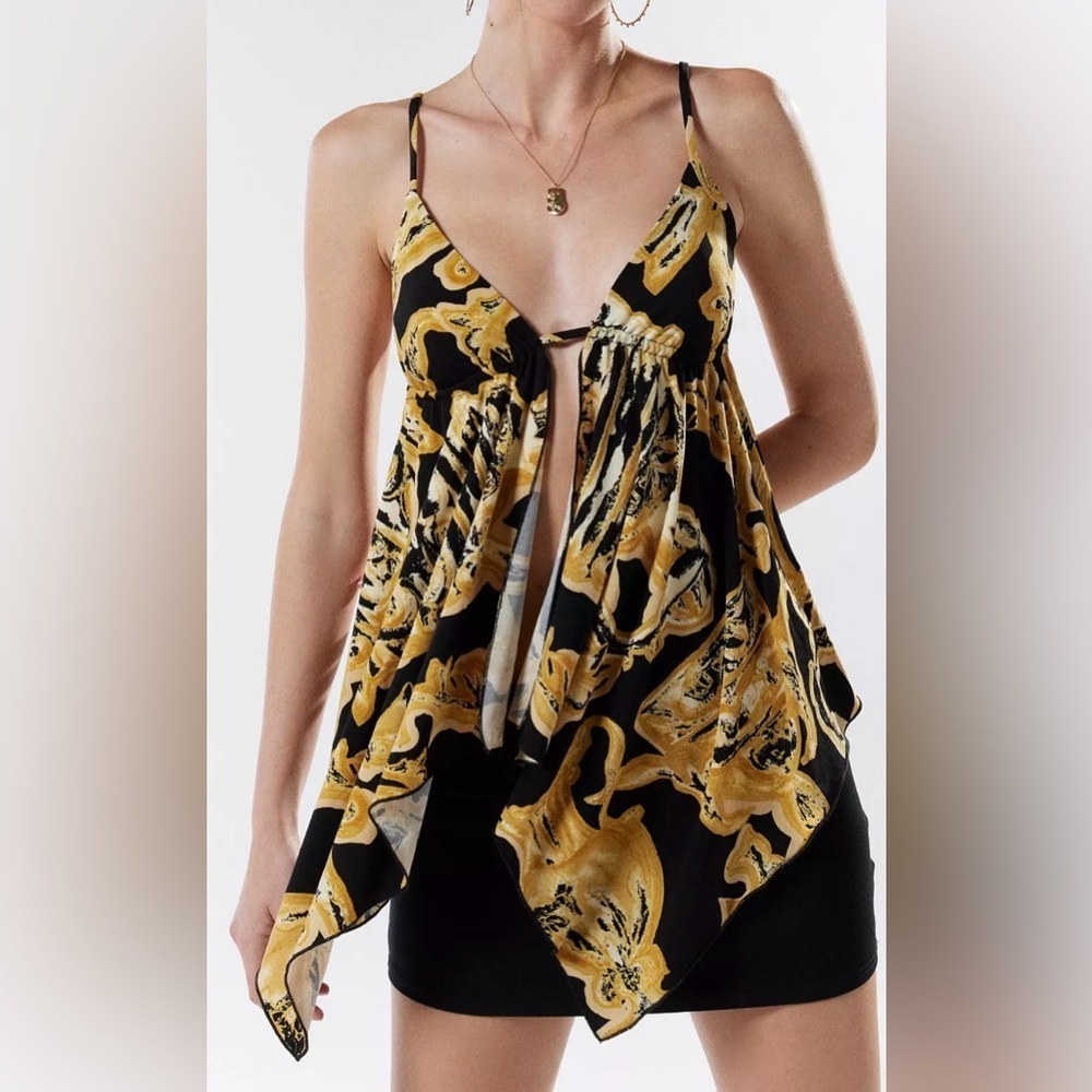 Urban Outfitters Silence + Noise Black and Gold Long Flyaway Tank Top Size Small